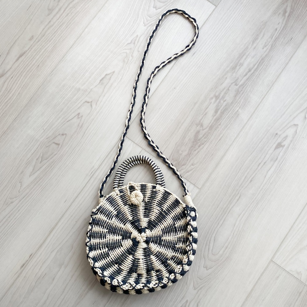 Street level woven straw round purse cross body handbag vacation beach